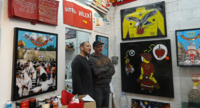Yuval Caspi, left, and Ido Shemi, right, at their shared gallery in South Tel Aviv.  Photo by Karin Kloosterman