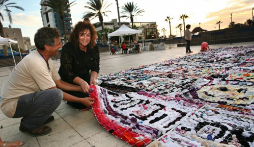 Netanya created the world's largest "socks mosaic" comprising a whopping 12,000 socks.