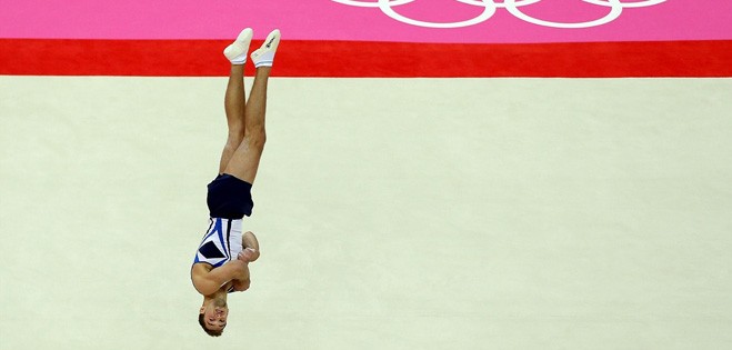 Alex Shatilov competes in the artistic gymnastics men's floor exercise final on Day 9 of the London 2012 Olympic Games.