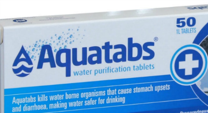 On their way to Syria: AquaTabs water purification tablets.