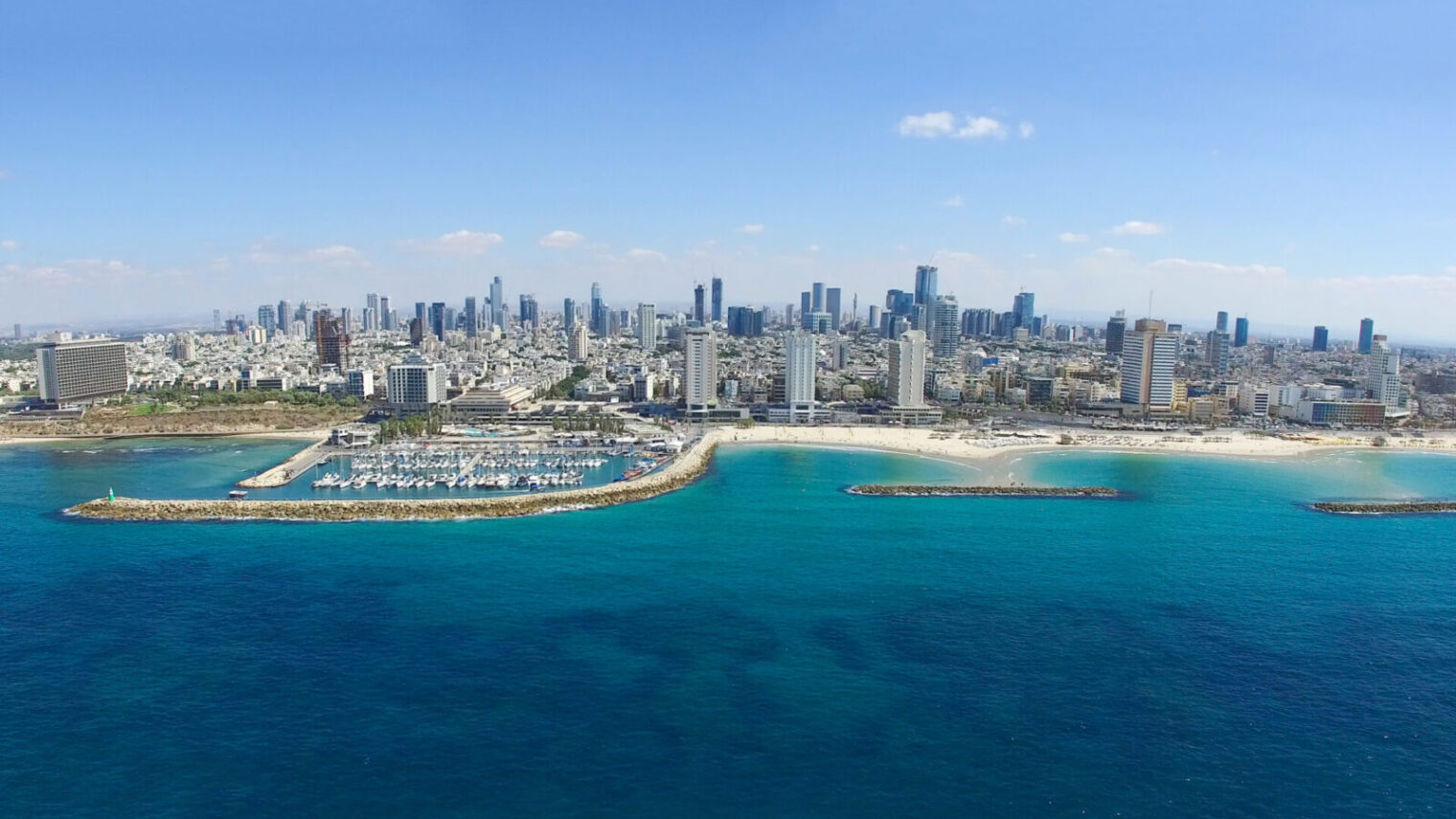 An aerial photo of Tel Aviv's beautiful skyline. Photo by StockStudio Aerials, Shutterstock