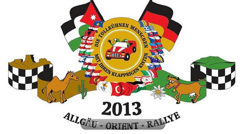 The Israeli flag has been added to the 2013 logo of the Allgäu Orient Rally -- a low-budget, community-minded cross-country rally that is passing through Israel for the first time in its eight-year history.