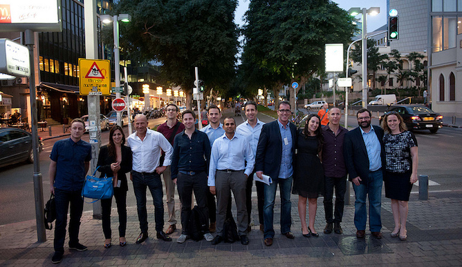 The ad-tech delegation on Tel Aviv’s Rothschild Boulevard. (Ben Kelmer/British Embassy Israel)