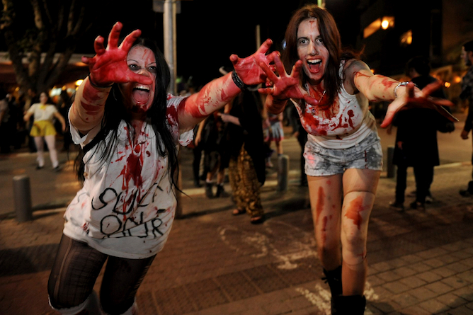 Zombies take to the streets in Tel Aviv. Photo by Flash90.