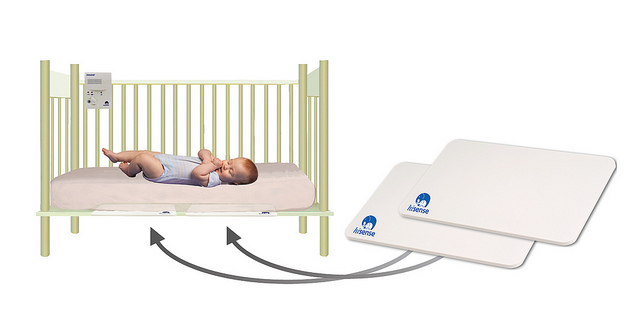 The Babysense monitor slips under the crib mattress. Photo courtesy