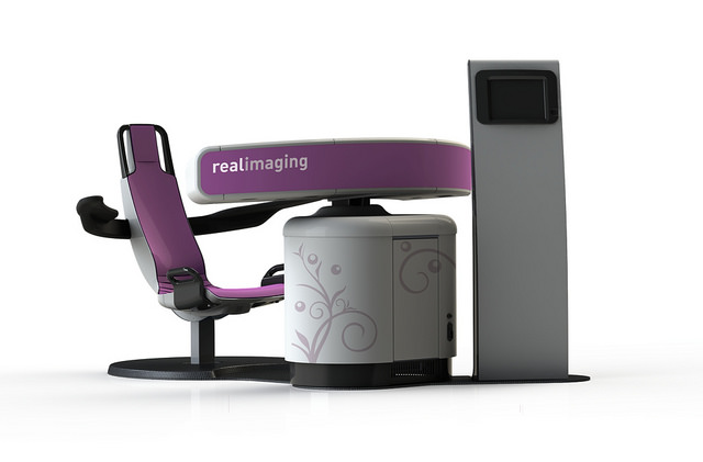 Real Imager 8 screens for breast cancer without touching the patient.