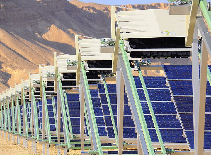 The robots clean dust off 18,200 panels at Ketura Sun every evening.