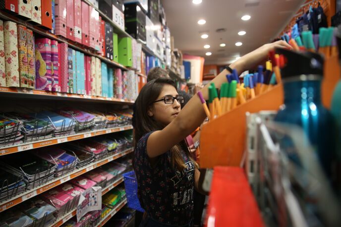 Thirteen-year-old Tal shopping for school supplies in Jerusalem on August 26, 2014. Photo by Nati Shohat/FLASH90