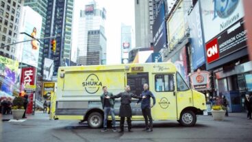 The Shuka Team in Times Square, from left: Solomon Taraboulsi, Gabriel Israel and Josh Sharon.