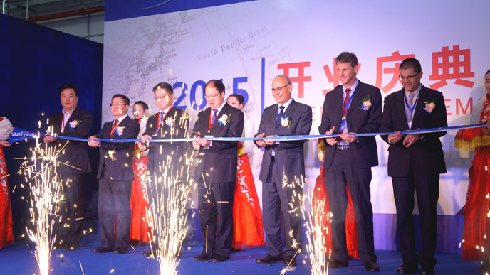 The Deputy Mayor of the City of Changzhou – Mr. Want Chengbin, with the directors of the WEZ economic zone and the Israeli managers of Taditel and Ha'Argaz Group, at the opening of the new plant. (courtesy photo)