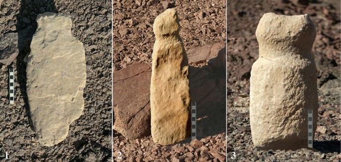 Human-like stone carvings found at the 100 cult sites near Eilat.
(Photo: Uzi Avner)