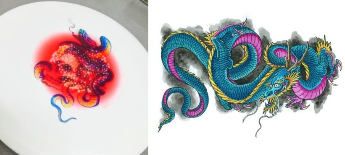 Hereâ€™s how Chef Lachnish uses the dragon tattoo to enliven a dessert plate.