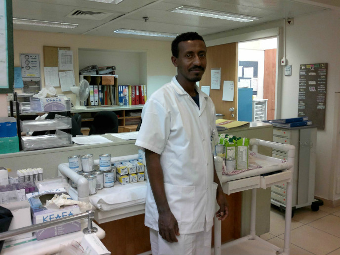 Begashaw Berihun on the ward at Herzog Hospital. Photo by Abigail Klein Leichman