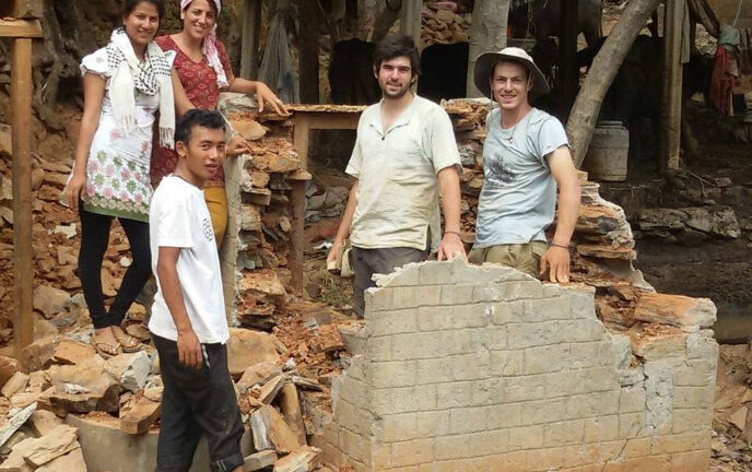 Tevel building latrines for Nepali villagers.