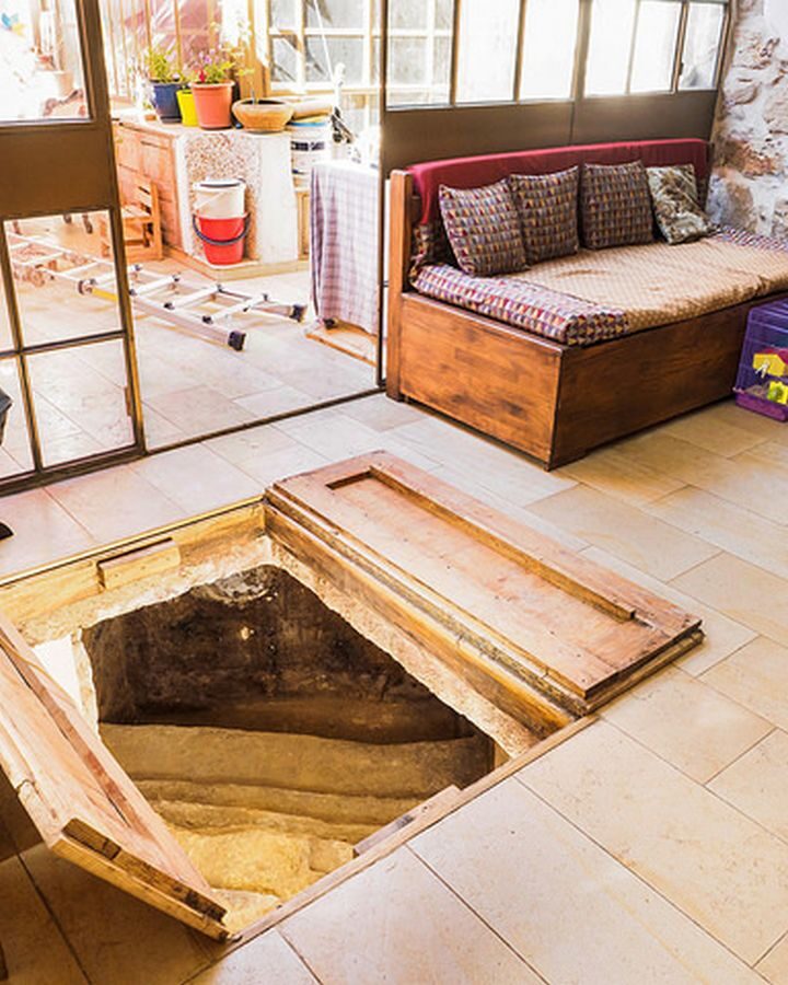 The owners installed trap doors over the mikvah opening. Photo by Assaf Peretz/Israel Antiquities Authority