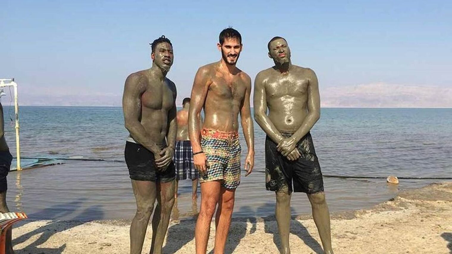 Kings forward Omri Casspi, center, at the Dead Sea with teammate DeMarcus Cousins, right, and Iman Shumpert of the Cavaliers. Photo courtesy of Kings.com