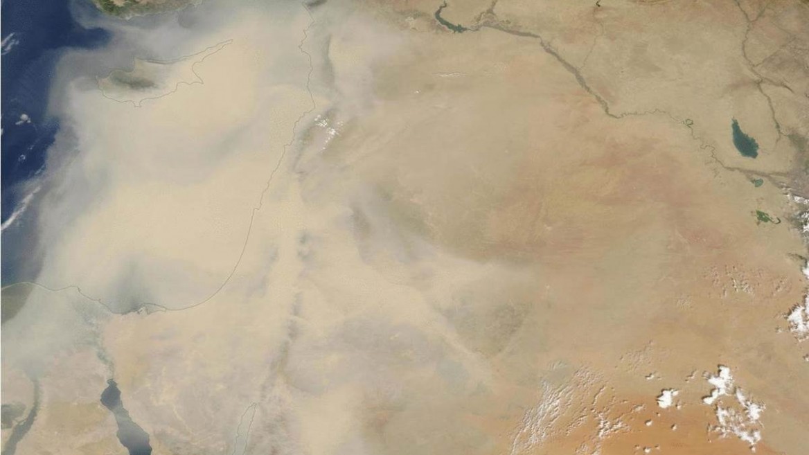 NASA publishes a spectacular image of the sandstorm sweeping Israel and the Middle East. Photo courtesy of NASA