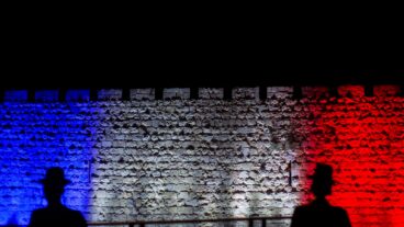 The walls of the Old City in Jerusalem were lit up in red, white and blue in solidarity  with the French. Photo ByYonatan Sindel/Flash90