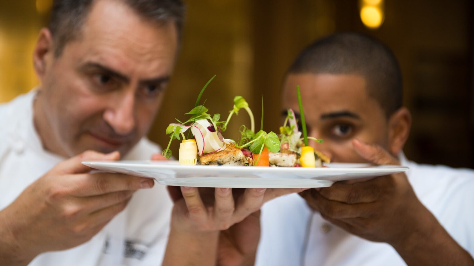 Chefs Itzik Barak (Waldorf Jerusalem) and Joseph Johnson (The Cecil, New York) used Israeli culinary inspirations to create this Seven Species dish for the Taste of Waldorf Astoria contest. Photo by Sarka Babicka