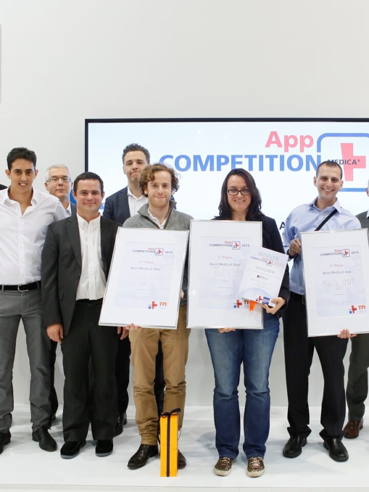 Photo of Medica medical app competition 2015 finalists courtesy of Messe Duesseldorf. Talkitt marketing adviser Maren Lesche is in the middle.