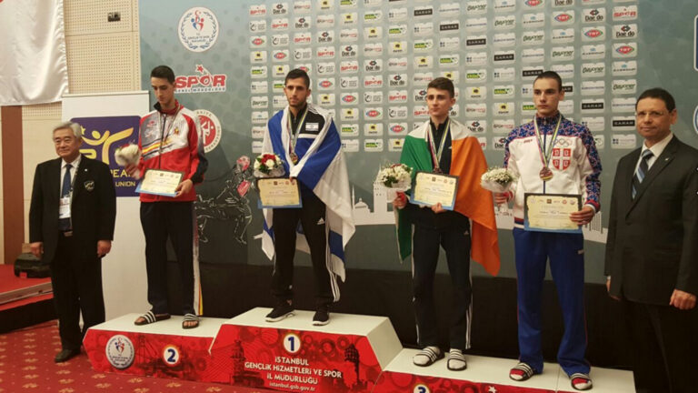 Israeli taekwondo athlete Ron Atias wins gold. Photo from worldtaekwondofederation.net