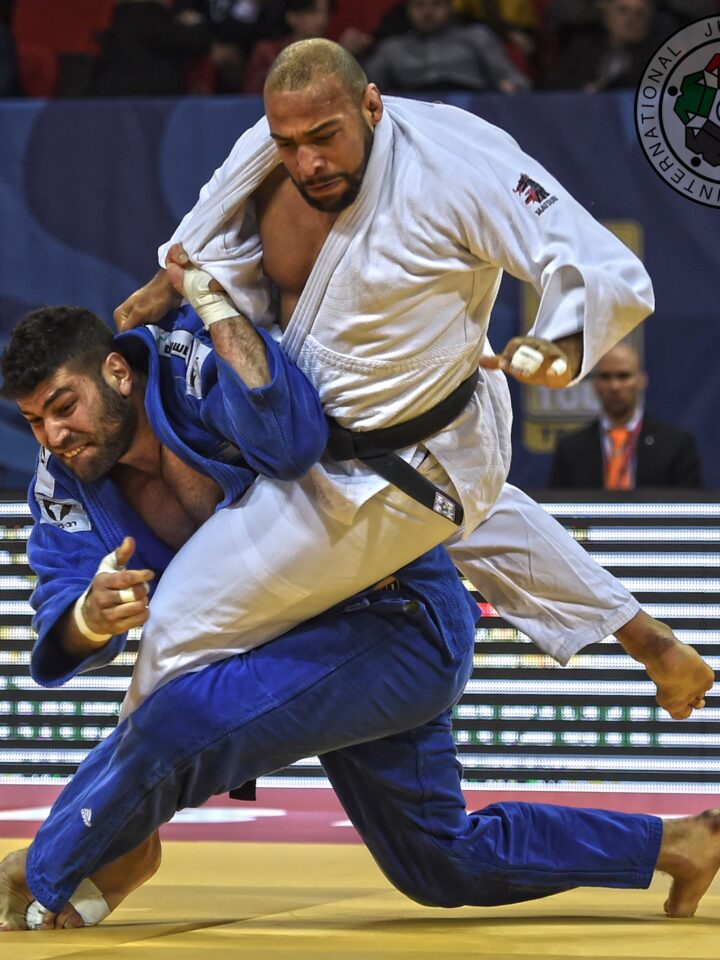 Judoka Or Sasson earns a victory over Dutch Roy Meyer, throwing him for yuko in the +100kg final at an earlier match in Tbilisi. Photo via IJF Media Team - Jack Willingham