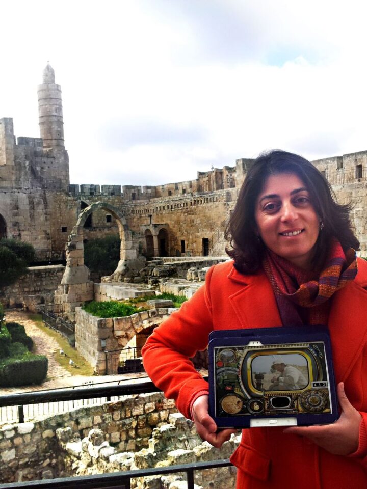 Tower of David Museum Director of New Media Eynat Sharon with the AugmentiGuide from Enviewz. Photo: courtesy