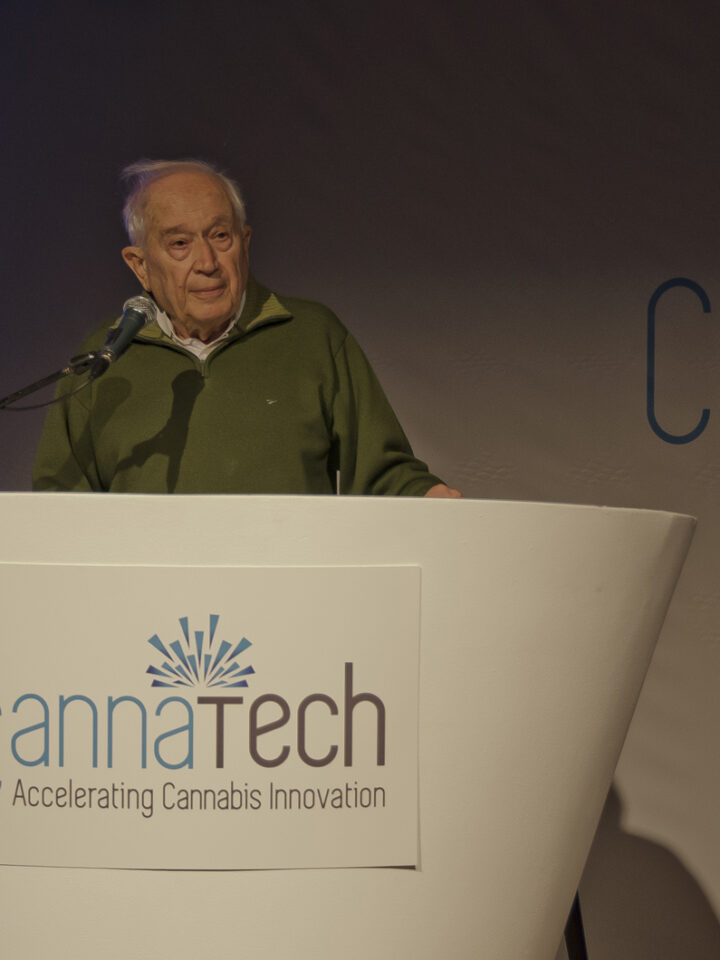 Professor Raphael Mechoulam addresses Canna Tech 2016. Photo courtesy