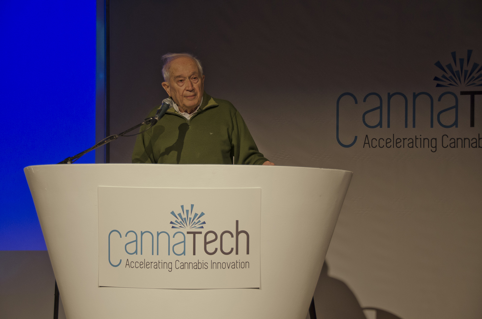 Professor Raphael Mechoulam addresses Canna Tech 2016. Photo courtesy