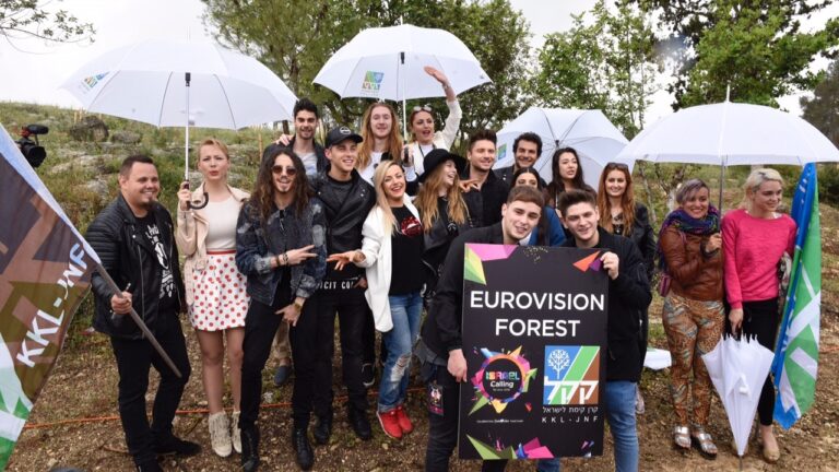 Eurovision contestants plant trees in Israel. Photo by Avi Hayun