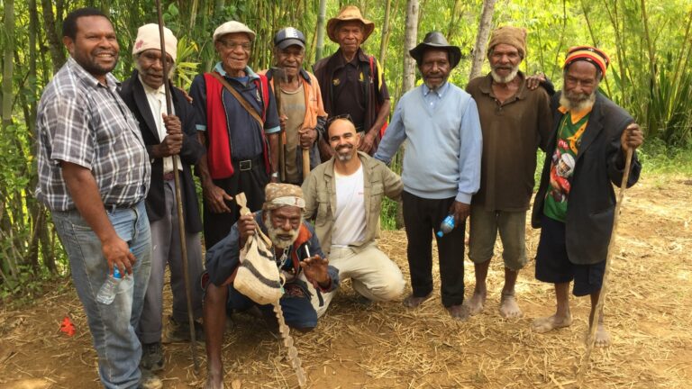 Golan Levi of MyHeritage with native peoples in Konom, the highlands of Papua New Guinea. Photo by Tamar Friedland