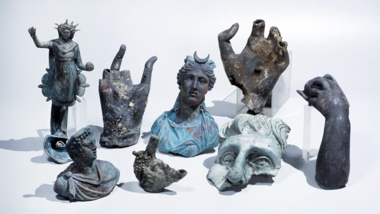 The rare bronze artifacts that were discovered in Caesarea. Photo by Clara Amit, courtesy of the Israel Antiquities Authority