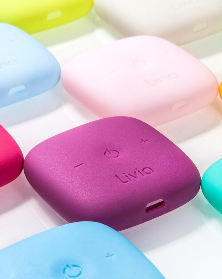The pain-blocking wearable device comes in an assortment of colors. Photo courtesy of Livia