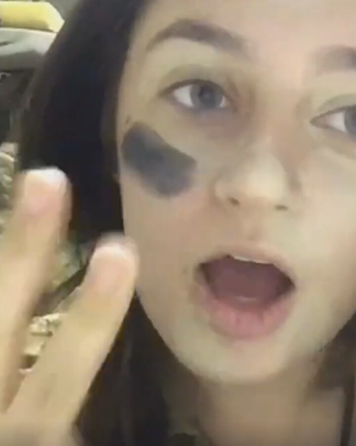 Screenshot from Hannah Laskow Deforeâ€™s camo makeup tutorial.