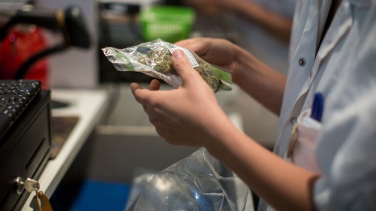 A pharmacist dispensing medical marijuana at the Tikun Olam store in Tel Aviv. Tikun Olam, operating under license from the Israel Ministry of Health since 2007, is the first, largest and foremost supplier of medical cannabis in Israel. Photo by Hadas Parush/FLASH90