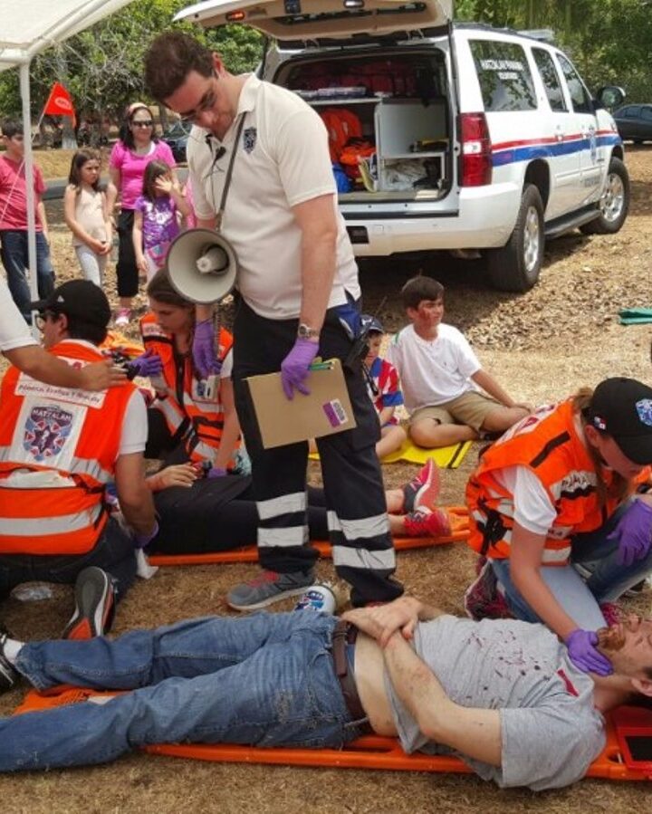 United Hatzalah volunteers participating in a mass casualty drill. Photo: courtesy