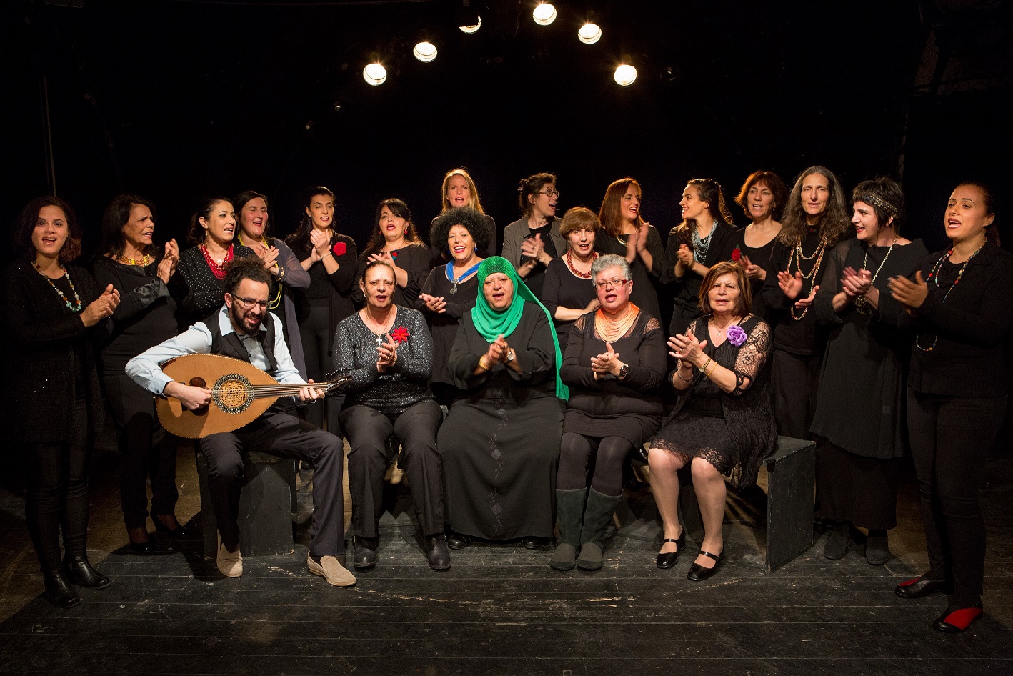 Rana Choir with founder-conductor Mika Danny (center back row, wearing glasses) and artistic director Idan Toledano, front left. Photo by Noa Ben Shalom