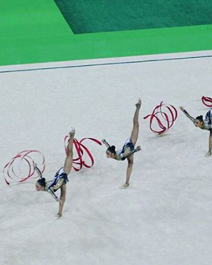 Israel's rhythmic gymnastics squad in Rio. Photo via instagram.com/olympicteamisrael
