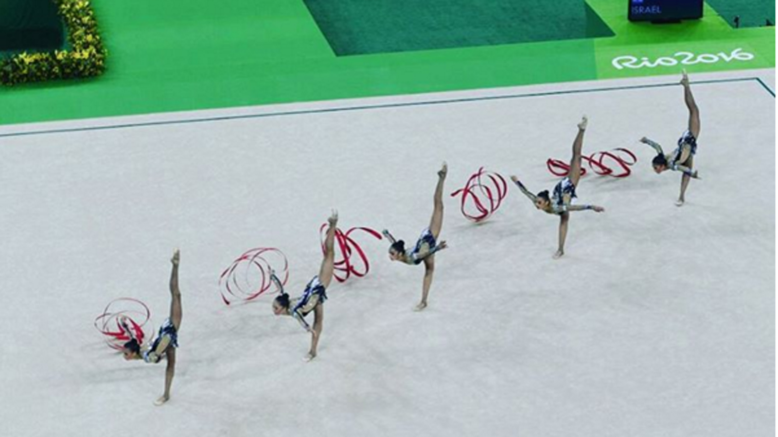 Israel's rhythmic gymnastics squad in Rio. Photo via instagram.com/olympicteamisrael