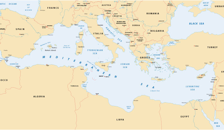 Map of the Mediterranean Sea. Photo via Shutterstock.com