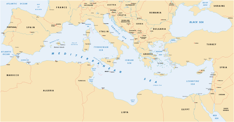 Map of the Mediterranean Sea. Photo via Shutterstock.com