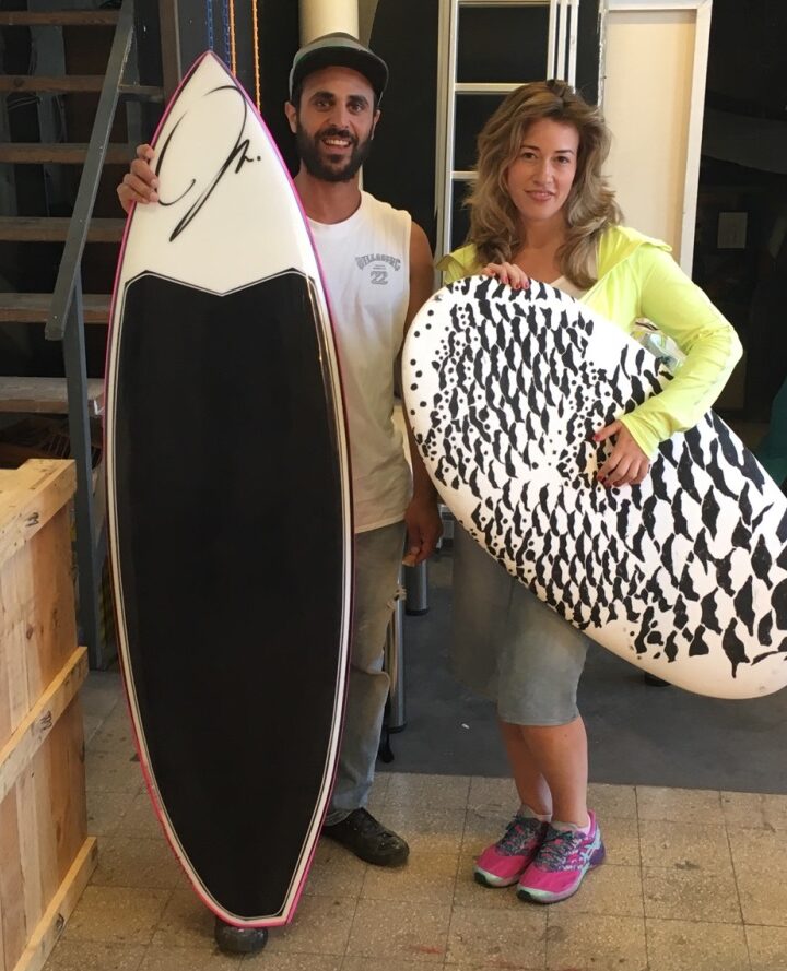 Fashion designer Chana Weinberg and surfboard maker Gal Larar. Photo: courtesy