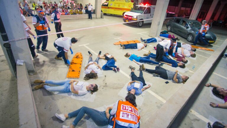 Conference delegates watched a mass-casualty drill in Modi’in to see how MDA operates. Photo: courtesy