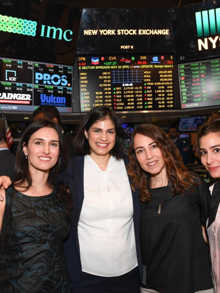 Liat Mordechay Hertanu; Karen Haruvi; Tzameret Fuerst; and Noa Raviv on the floor of the New York Stock Exchange. Photo by Shahar Azran