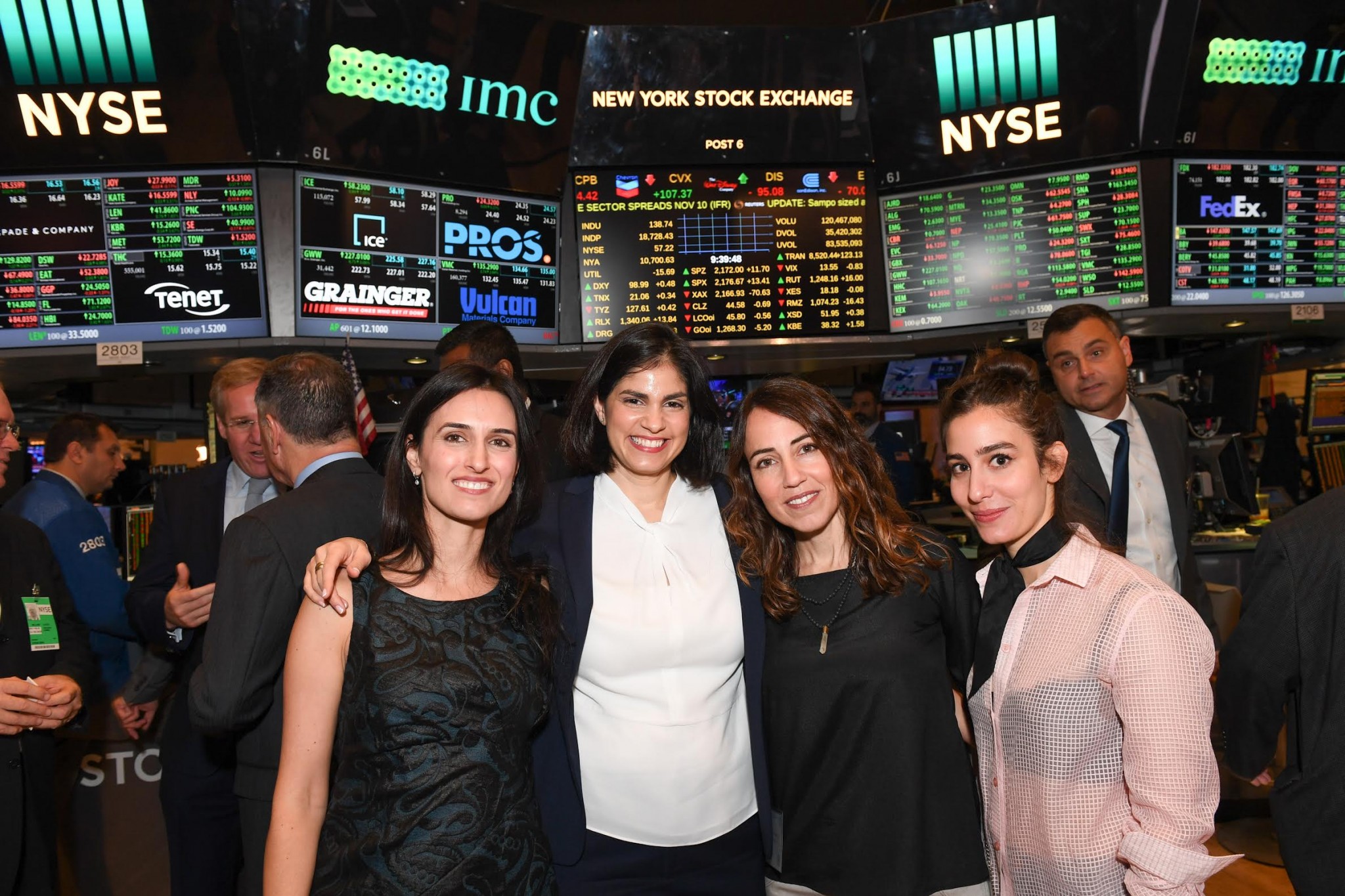 Liat Mordechay Hertanu; Karen Haruvi; Tzameret Fuerst; and Noa Raviv on the floor of the New York Stock Exchange. Photo by Shahar Azran