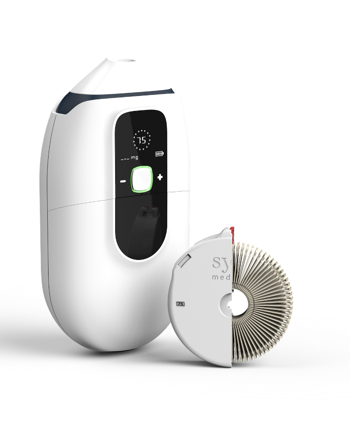 Syqe Medical's inhaler enables the patient to inhale metered doses of vaporized cannabis granules. Photo: courtesy