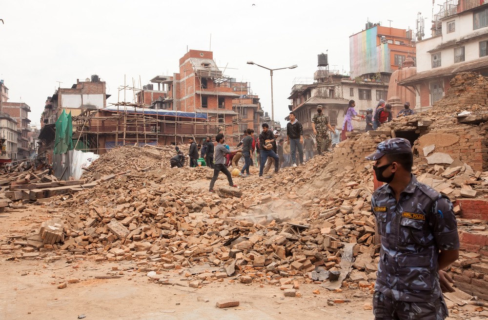 Destruction in Nepal after the 2015 earthquake. Image via Shutterstock.com