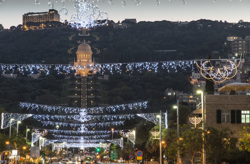 The German Colony in Haifa, is decorated for the holidays. Photo by Shutterstock.com