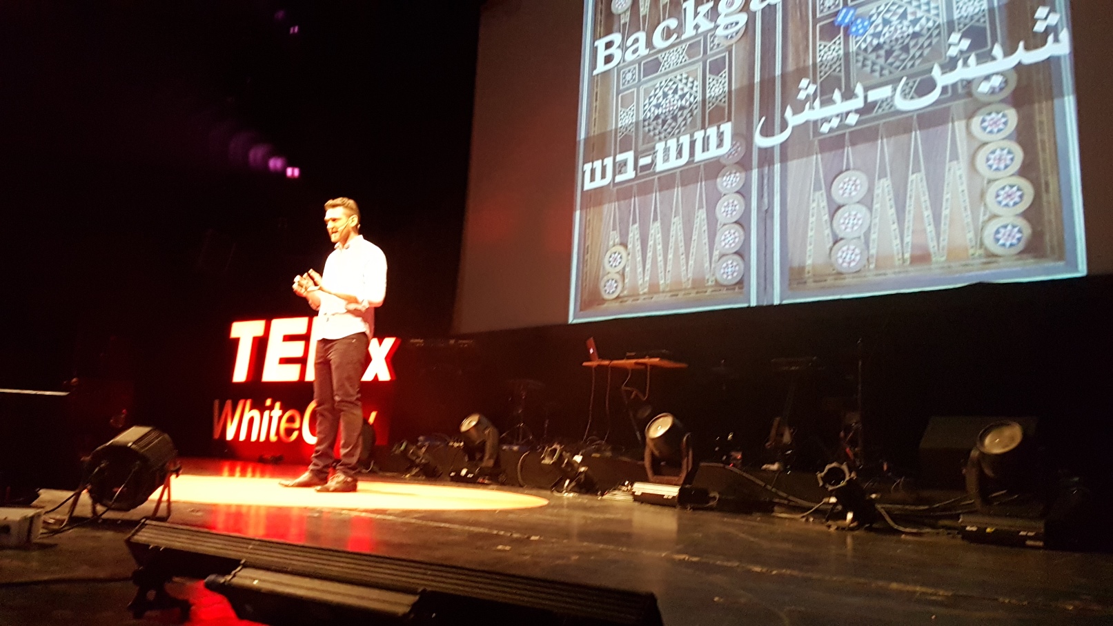 Zaki Djemal talking about Jerusalem Double at TEDxWhiteCity in January 2017. Photo: courtesy