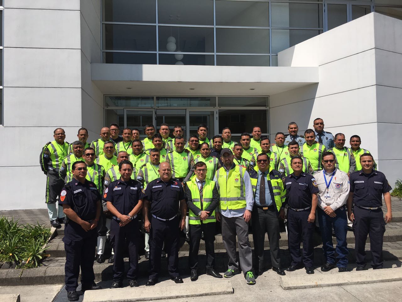 ZAKA International Rescue Unit Chief Officer Mati Goldstein (first row, wearing baseball cap) with representatives from Guatemala City fire department and search and rescue teams. Courtesy photo